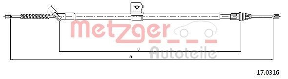 METZGER Handremkabel 17.0316 17.0316 Remkabel NISSAN KUBISTAR METZGER