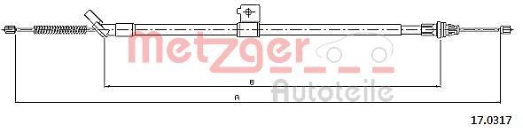 METZGER Trose, Stāvbremžu sistēma 17.0317 17.0317 Rokas bremzes trose NISSAN TRADE METZGER