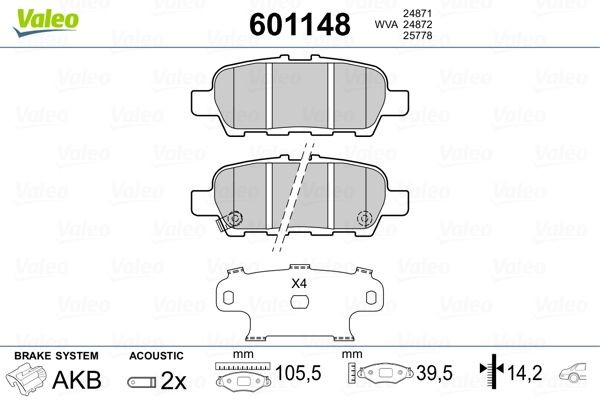 VALEO Plaquettes de frein 601148 Nissan KICKS Plaquettes de frein VALEO 601148