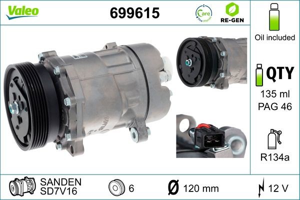 VALEO Compressor, ar condicionado 699615 VALEO 699615 Compressor de climatização Golf 3 Cabrio originais preço