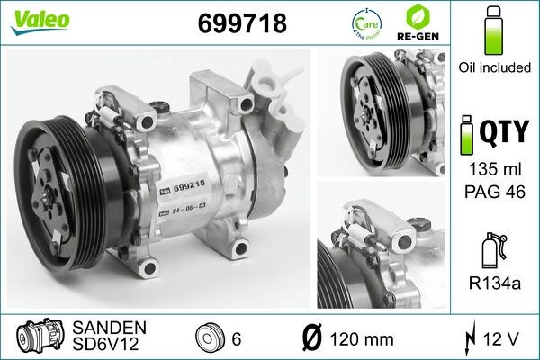 Compresseur de climatisation VALEO 699718 Compresseur de climatisation VALEO 699718 Pièces clim Kangoo 1 Express