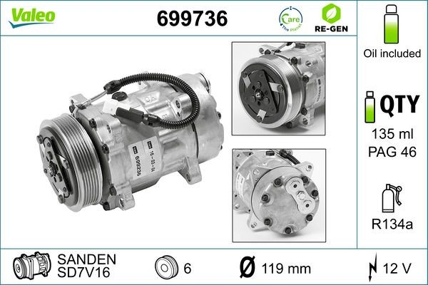VALEO Compresseur de climatisation 699736 VALEO 699736 Pompe de climatisation 205 Phase 2 d'origine prix
