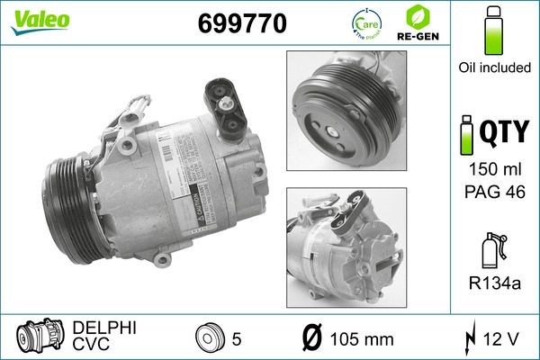 AC-kompressor VALEO 699770 VALEO 699770 Kompressor OPEL TIGRA 2006