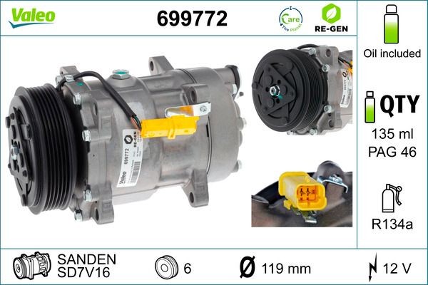 VALEO Klimakompressor 699772 Kompressor VALEO Peugeot 405 699772