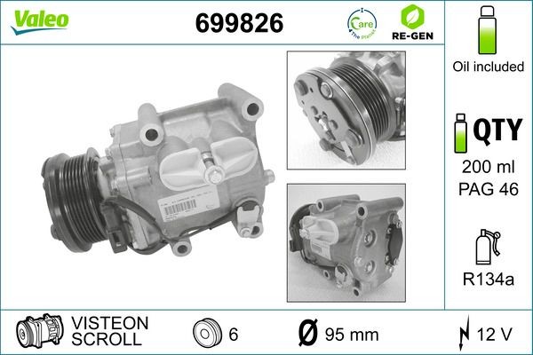 Air conditioning compressor VALEO 699826 VALEO 699826 Mazda 2 2004 Air con compressor price