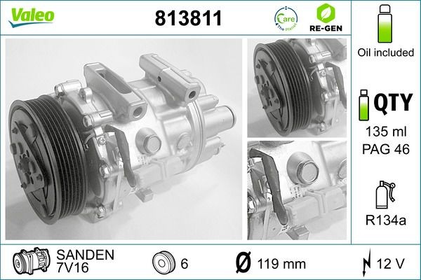 VALEO Κομπρεσέρ air condition 813811 Κομπρεσέρ A/C VALEO BRAVO 813811 φθηνά