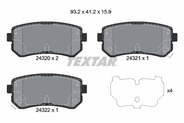 TEXTAR Bromsbelägg 2432001 TEXTAR 2432001 Bromsbelägg HYUNDAI Accent II Sedan (LC) 1.6 105 hk 2002