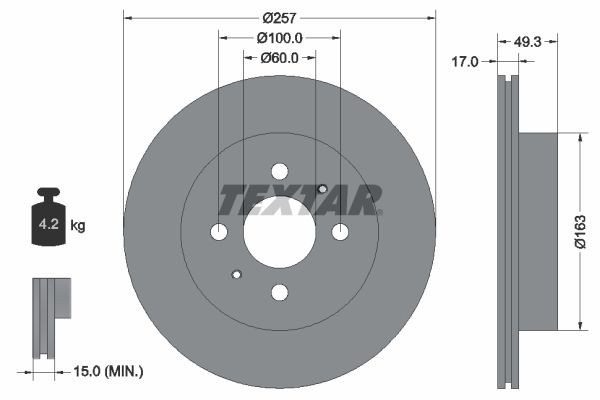 Remschijf TEXTAR 92131200 TEXTAR 92131200 Schijfremmen CHEVROLET CRUZE 2000