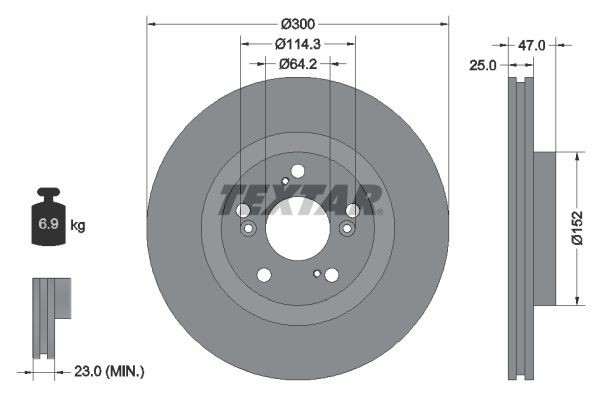 TEXTAR Brzdový kotouč 92125000 TEXTAR 92125000 Brzdový kotouč ACURA RSX (DC5) 2.0 Sport 160 KS 2003