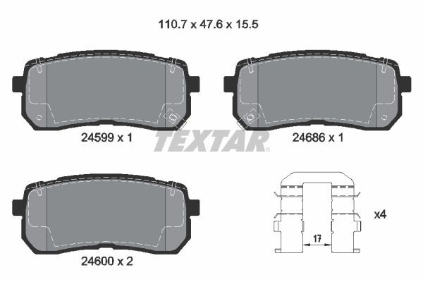 Bromsbelägg TEXTAR 2459901 TEXTAR 2459901: Bromsklossar Kia SEDONA 2005