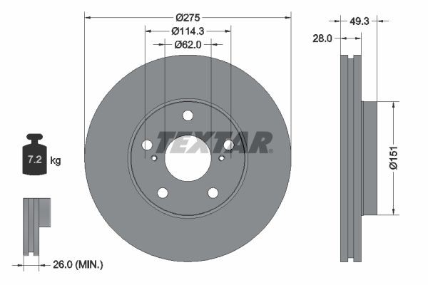 TEXTAR Disque de frein 92077703 TEXTAR 92077703 d'origine Disques TOYOTA VISTA prix