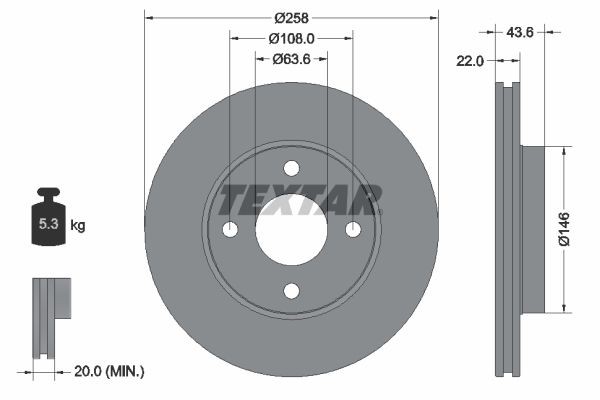 Disque de frein TEXTAR 92096203 TEXTAR PRO 92096203 Disques de frein FORD ECOSPORT 2010