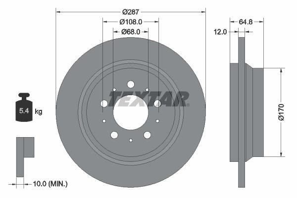 Brake disc TEXTAR 92100703 TEXTAR 92100703 Brake discs Volvo S60 2001