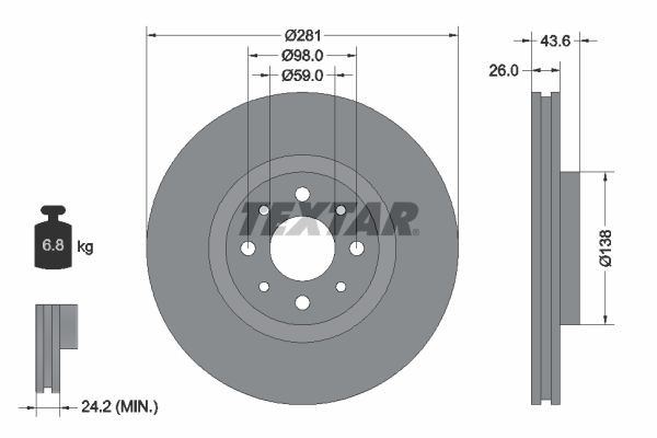 TEXTAR Bremsscheibe 92107703 Bremsscheiben TEXTAR Alfa Romeo GIULIETTA PRO 92107703
