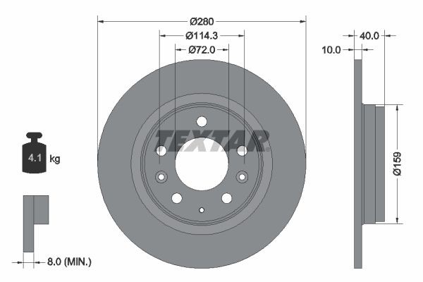 TEXTAR Remschijf 92125603 TEXTAR 92125603 Remschijf MAZDA 626 V Sedan (GF) 1.9 90 Pk 1998