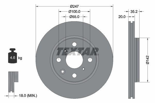 TEXTAR Disco de travão 92141903 92141903 PRO Disco de travão TOYOTA MR 2 TEXTAR