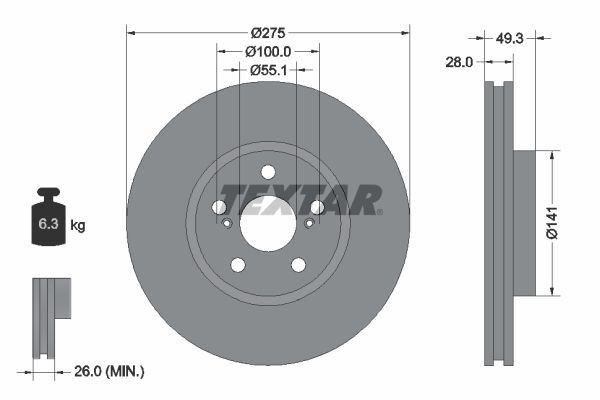 TEXTAR Δισκόπλακα 92142003 TEXTAR 92142003 Αγωνιστικές δισκόπλακες T22 Avensis Sedan τιμες