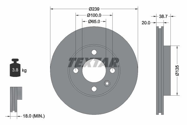 Jarrulevy TEXTAR 92012103 TEXTAR PRO 92012103 VW GOL 2018 Jarrulevy