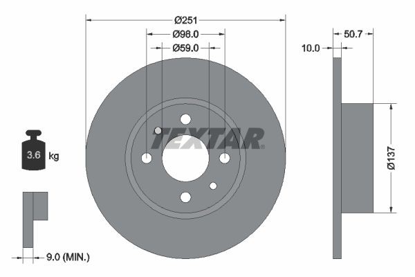 TEXTAR Remschijf 92034203 92034203 PRO Schijfremmen ALFA ROMEO 147 TEXTAR