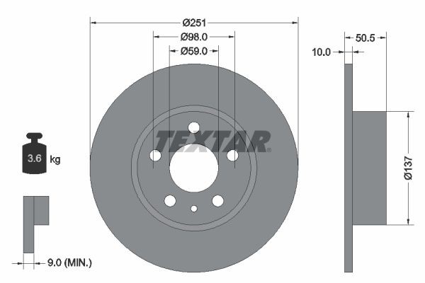 TEXTAR Bremseskive 92046903 92046903 Bremseskiver TEXTAR LANCIA MUSA