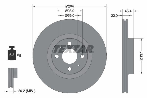 TEXTAR Disco freno 92053503 TEXTAR 92053503 Disco freno FIAT Argo (358_) 1.8 Flex 139 CV 2020
