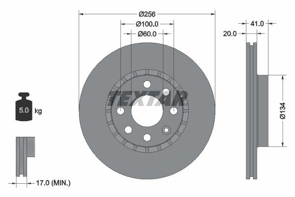 Bremseskive TEXTAR 92056503 TEXTAR PRO 92056503 Bremseskive OPEL TIGRA 2000