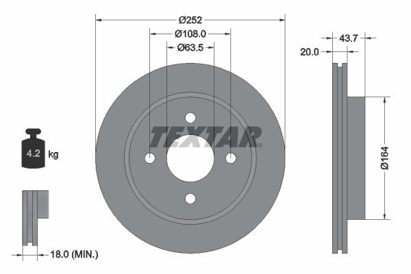 TEXTAR Remschijf 92063603 Ford USA THUNDERBIRD Remschijf TEXTAR PRO 92063603