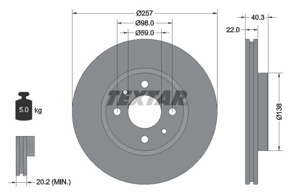 TEXTAR Remschijf 92069603 92069603 PRO Sportremschijven ABARTH PUNTO TEXTAR