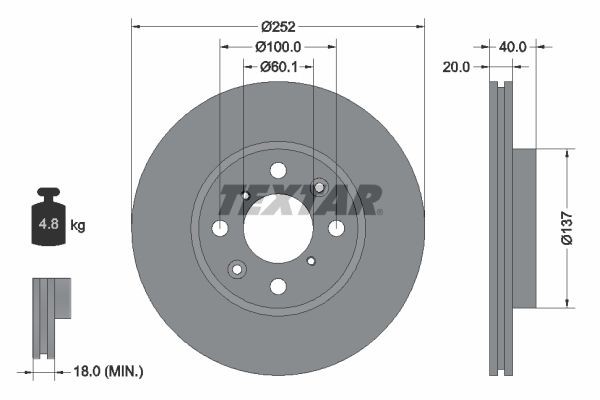 TEXTAR Remschijf 92148903 Opel ASTRA Remschijf TEXTAR PRO 92148903