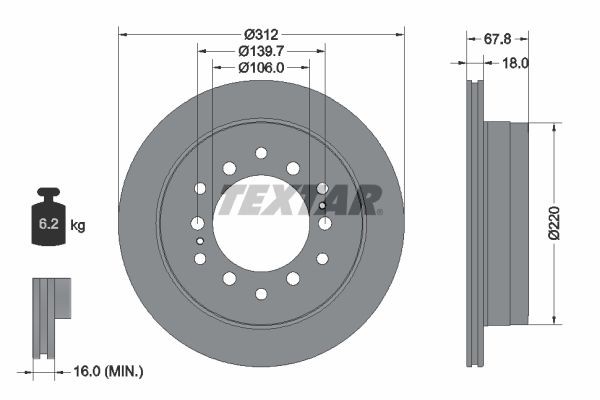 Δισκόπλακα TEXTAR 92170103 TEXTAR PRO 92170103: Δισκόπλακες Toyota SEQUOIA 2000