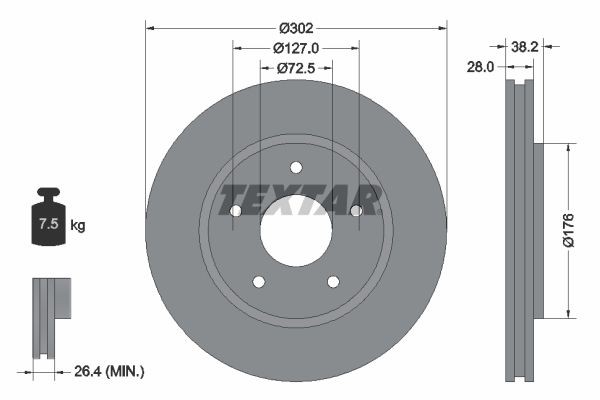 TEXTAR Δισκόπλακα 92181503 TEXTAR 92181503 Δισκόπλακα DODGE Ram 1500 III Standard Cab Pick-up 5.9 4WD 249 PS 2001