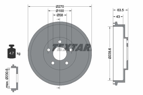 Remtrommel TEXTAR 94031000 TEXTAR 94031000: Remtrommel Subaru FORESTER 2015