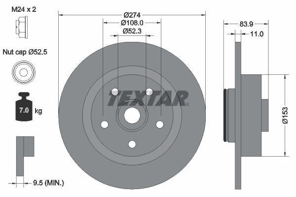 Bremseskive TEXTAR 92142203 TEXTAR PRO 92142203 Bremseskive bag og foran Toyota SIENNA 2003