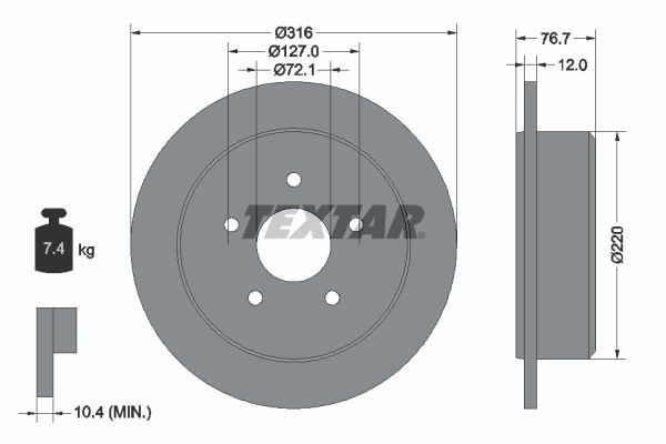 TEXTAR Bremseskive 92227700 TEXTAR 92227700 Bremseskive JEEP Wrangler IV (JL) billige