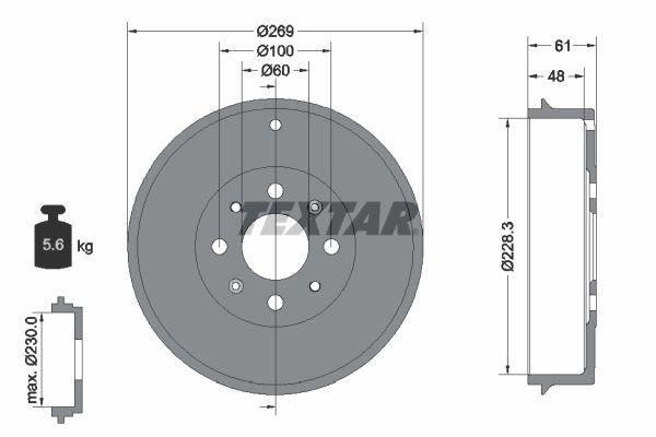 TEXTAR Remtrommel 94027200 94027200 Remtrommels FIAT GRANDE PUNTO TEXTAR