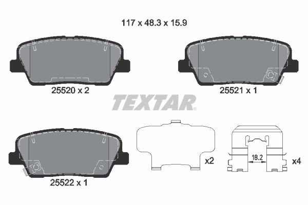 TEXTAR Bromsbelägg 2552001 2552001 TEXTAR bromsklossar Kia CARENS
