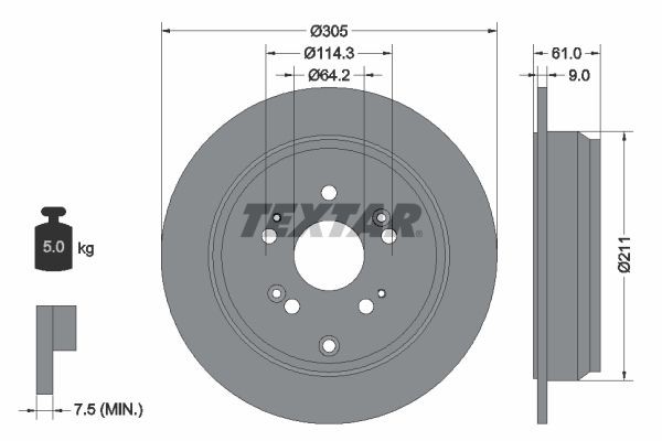 TEXTAR Disque de frein 92162503 Honda CIVIC Disque de frein sport TEXTAR PRO 92162503
