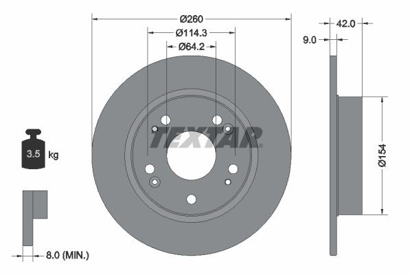 TEXTAR Bremseskive 92164303 92164303 PRO Bremseskive HONDA CIVIC TEXTAR