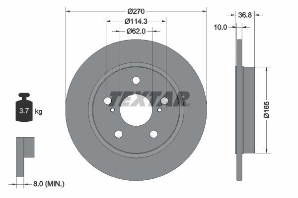 TEXTAR Remschijf 92164003 Toyota CELICA Schijfremmen TEXTAR PRO 92164003