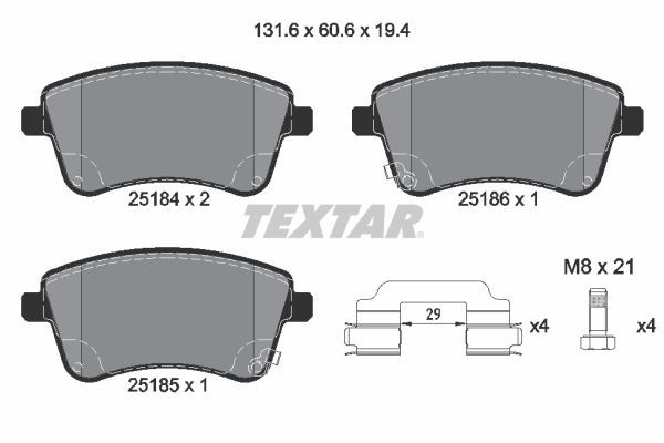 TEXTAR Bromsbelägg 2518401 2518401 TEXTAR bromsbelägg KIA CARENS