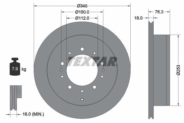 Δισκόπλακα TEXTAR 92198503 TEXTAR PRO 92198503: Δίσκοι φρένων Toyota SEQUOIA 2000