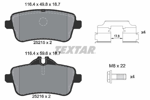TEXTAR Bremseklosser 2521502 TEXTAR 2521502 Sportsbremseklosser Mercedes C292 pris
