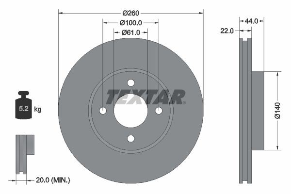 Δισκόπλακα TEXTAR 92239903 TEXTAR PRO 92239903: Δίσκοι φρένων Nissan NOTE 2019