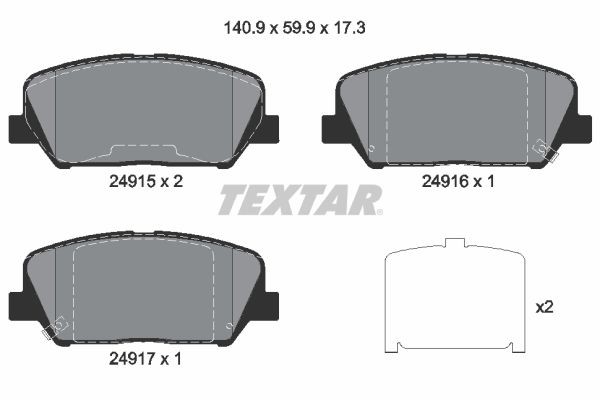 TEXTAR Brake pad set 2491501 HYUNDAI i20 TEXTAR racing brake pads 2491501