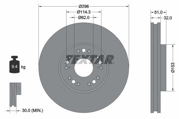 TEXTAR Disco freno 92237503 prezzo Dischi freno sportivi Lexus UZZ40_ 92237503 TEXTAR