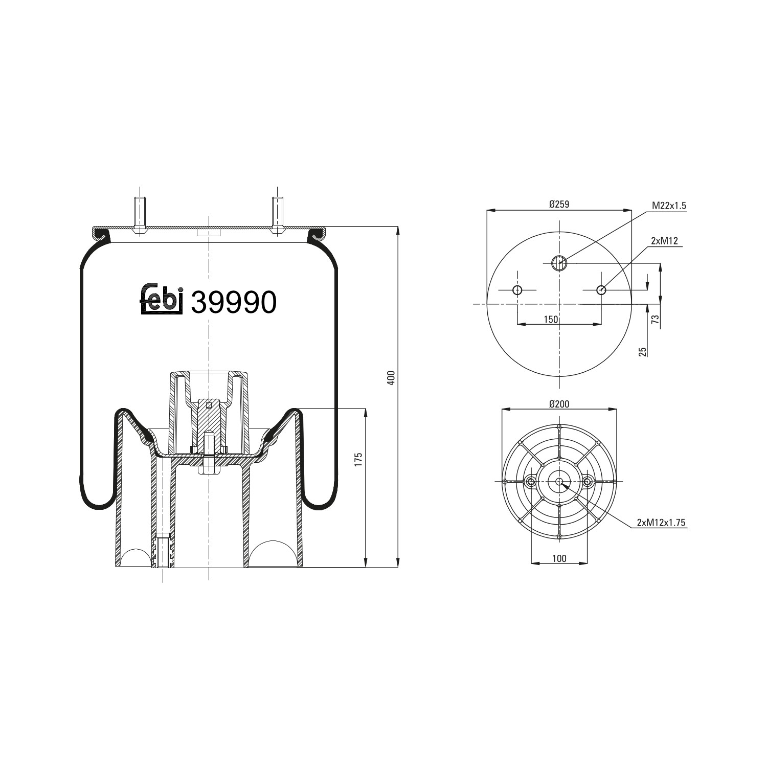 FEBI BILSTEIN Pneimoatsperes spilvens, Pneimopiekare 39990 39990 Pneimo piekare FEBI BILSTEIN PEUGEOT 806