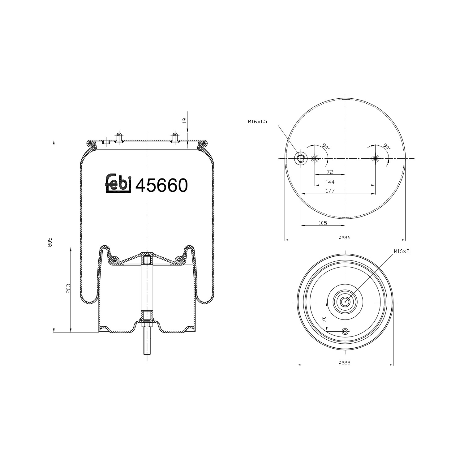 FEBI BILSTEIN Luftbelg, fjæring 45660 Fjærbelg, luftfjæring FEBI BILSTEIN Opel CALIBRA A 45660