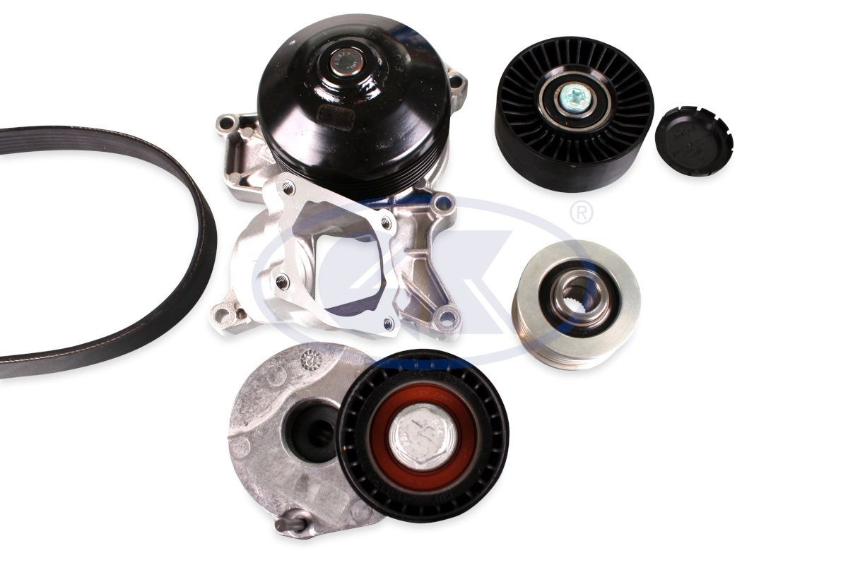 GK Pompe à eau+Jeu de courroie trapézoïdale à nervures K980817B K980817B Kit complet de courroies d'accessoire BMW Série 8 GK