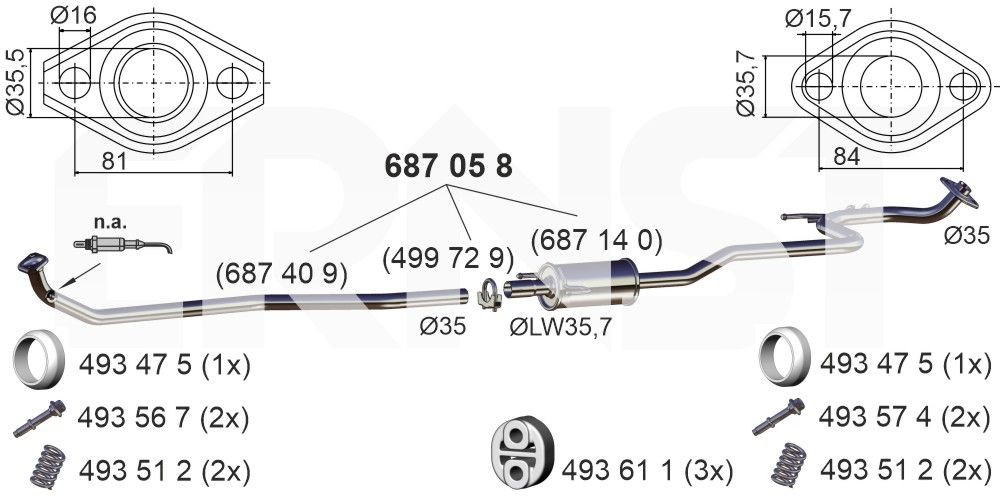 ERNST Uitlaat middendemper 687058 Uitlaat middendemper ERNST COROLLA 687058 goedkoop
