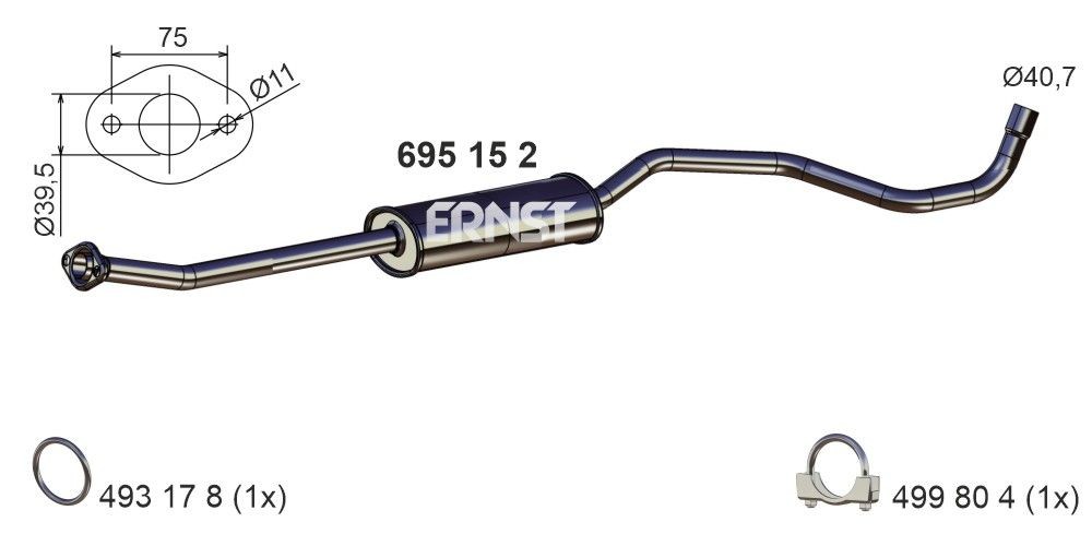 ERNST Uitlaat middendemper 695152 Middendemper ERNST ALMERA 695152 goedkoop